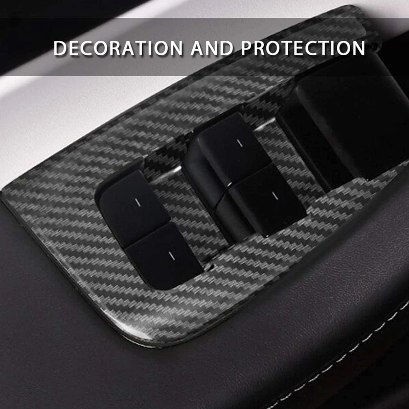 For Tesla Model Y Carbon Fiber Car Interior Window Lift Switch Button Panel Cover Frame Trim Car Accessories image 5