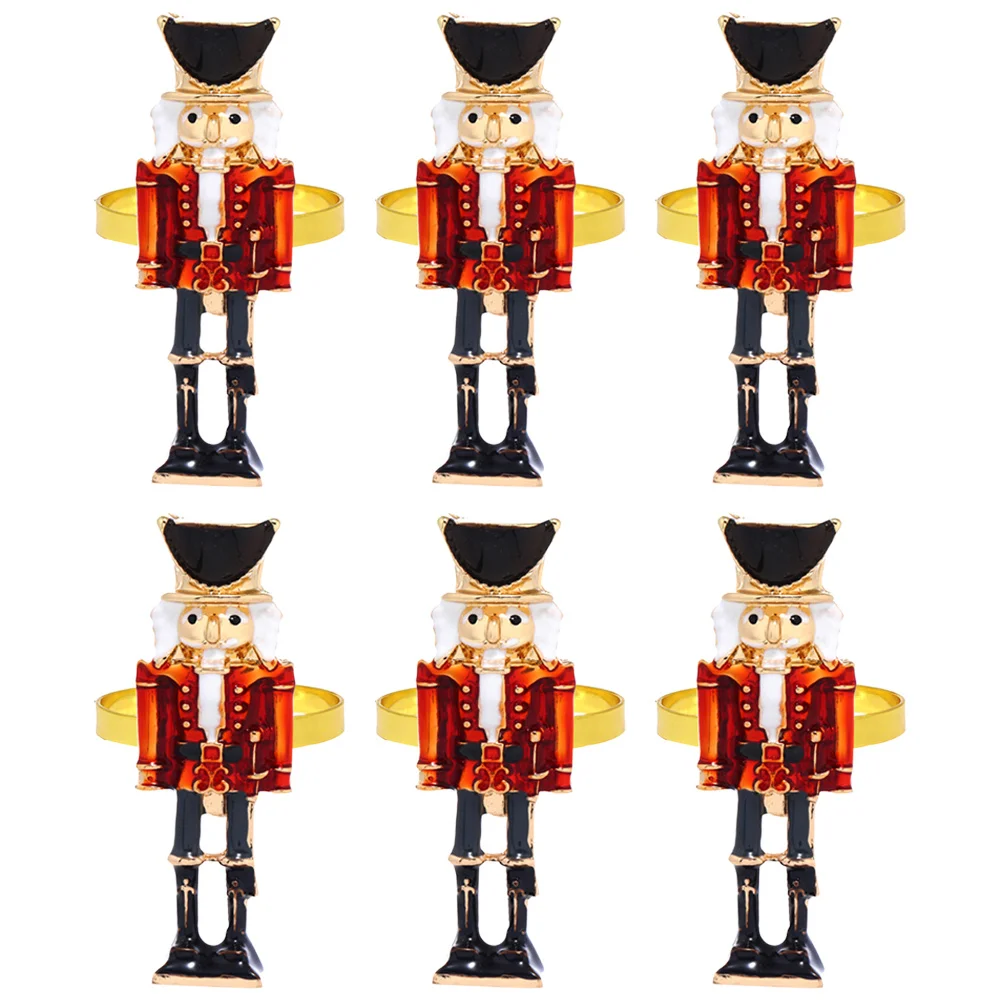 

6Pcs Nutcracker Shaped Metal Napkin Rings Christmas Holiday Table Decor Napkin Buckle for Banquet Serviette Buckles