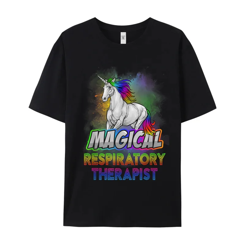 Funky Mens T-Shirt Magical Respiratory Therapist Therapy Unicorn Tees 100% Cotton Fabric O-Neck Short Sleeve Tee-Shirts Funny