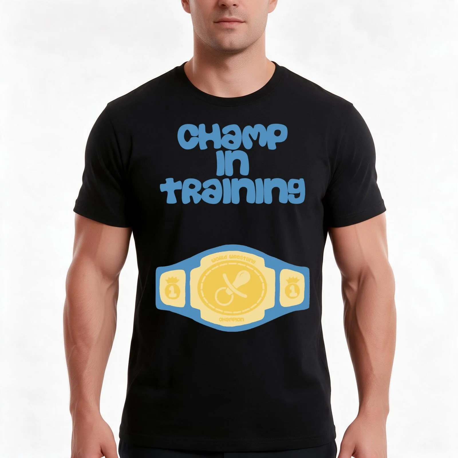 Champ in Training cute wrestling belt baby onesie T-Shirt, Summer Casual Cotton Tee, Oversized Streetwear Tops, Unisex Men Women