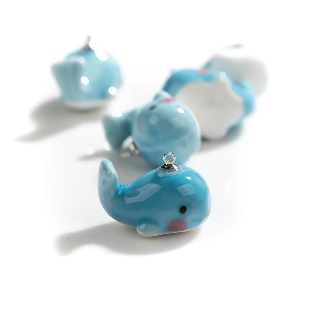 25mm Hand-made Big Whale Ceramic Beads Retro Style Jewelry Cartoon Animals Pendant Jewelry Part For Necklace #XN117