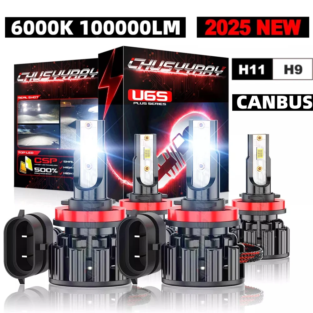

4PCS H9 H11 Canbus LED Headlight Combo For Nissan Rogue 2014-2020 1:1 Same Size 6000K 100000LM High/Low Beam Kit Plug and play