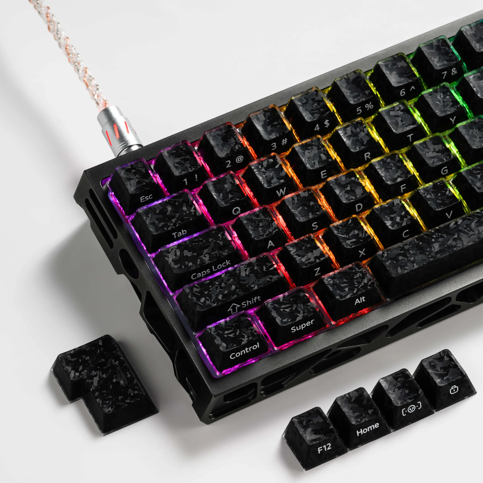 XVX Jelly Black Forged Carbon Keycaps Cherry Profile PC Keycap Set Side Printed PBT+PC 126-Key (Only Keycaps)