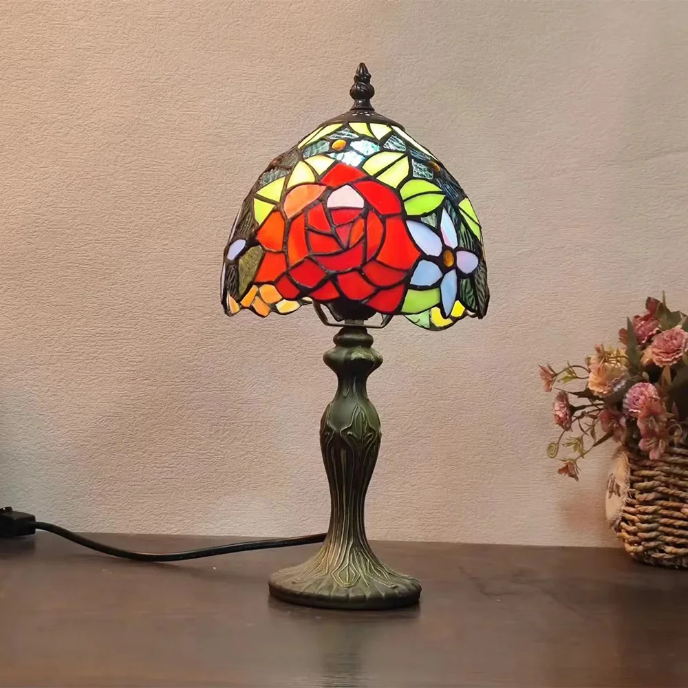 8 Inch 20cm Stained Glass Shade Tiffany Vintage Desk Lamp