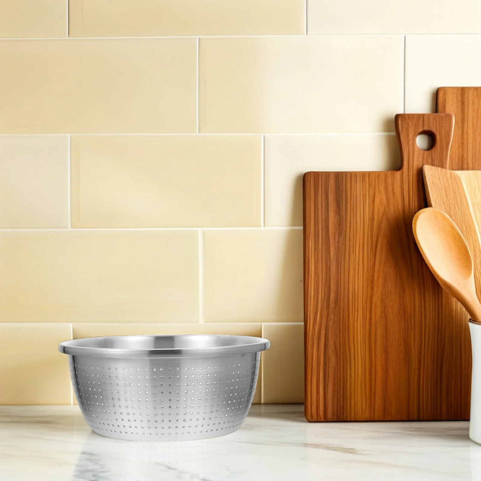 

Stainless Steel Drain Basket 26Cm Thickened Perforated Colander Multi-Purpose Kitchen Strainer Bowl for Vegetable Washing Pasta