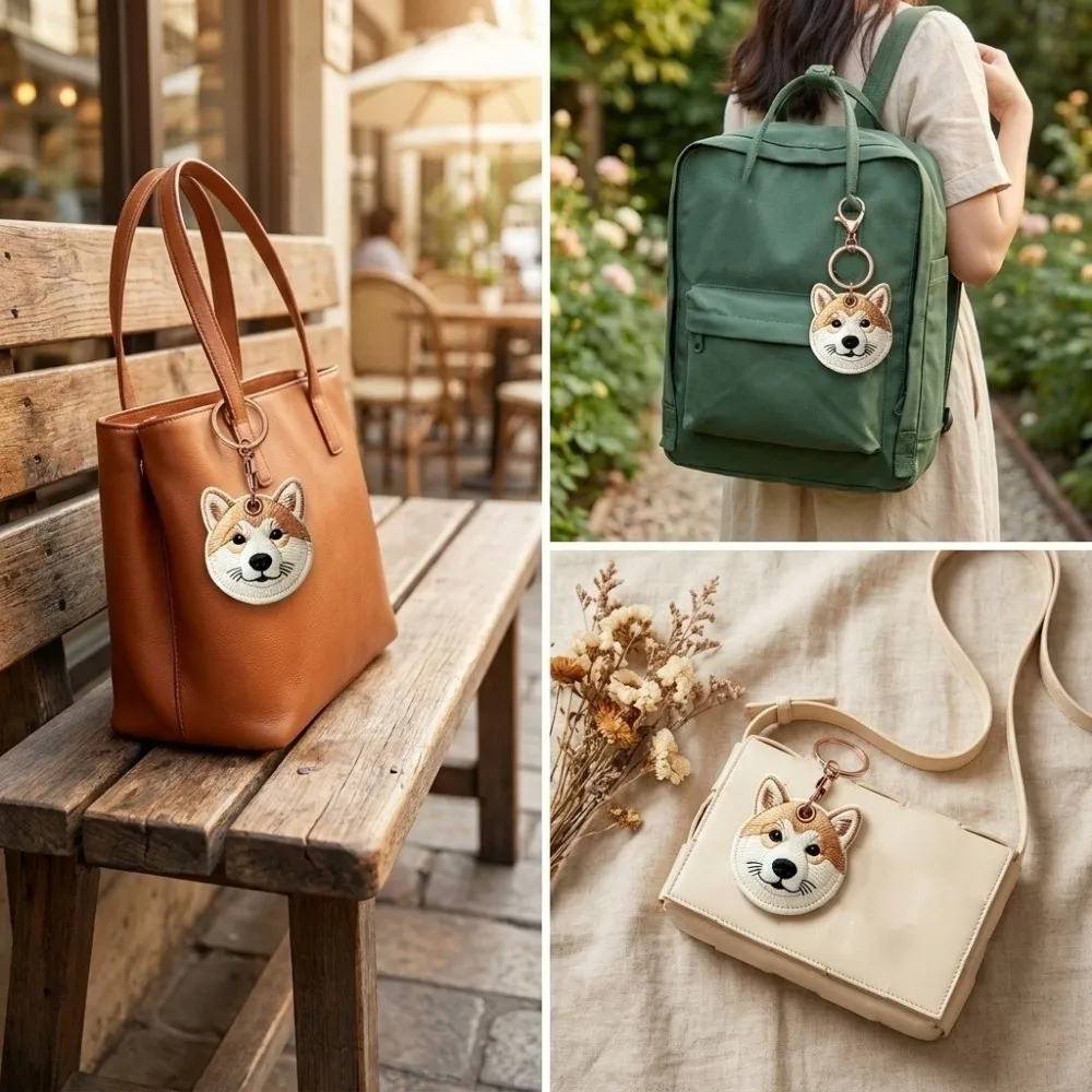 Creative Corgi Husky PU Dog Keychain Imitation Embroidery Sheep Puppy Pendant Hanging Ornament Decorations Bag Charms Bag