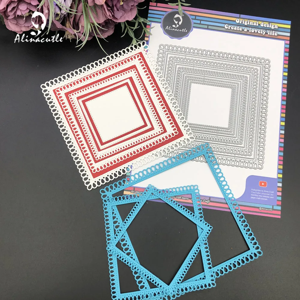 Alinacutle Metal Cutting Dies Cut Tear Drop Square Nesting Frame Etched Dies Scrapbook Paper Craft Album Handmade Die Cutting