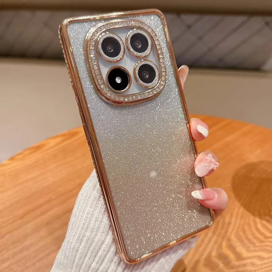 

Gradient Color Glitter Cover For Xiaomi Redmi Note 15 Pro Plus Diamond Case For Redmi Note 14 Pro Plating Shell With Lens Film