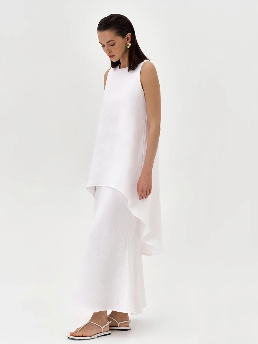 Marthaqiqi Casual White Female Sleepwear Set O-Neck Pajamas Sleeveless Nightie Backless Nightgown Long Skirts Home Clothes Women