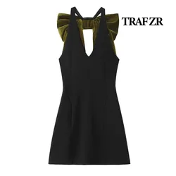 TRAF ZR Black Dress Women's Summer Sundresses Elegant and Beautiful Women's Dresses Bow Mini Dresses Elegant Gown Party Dress