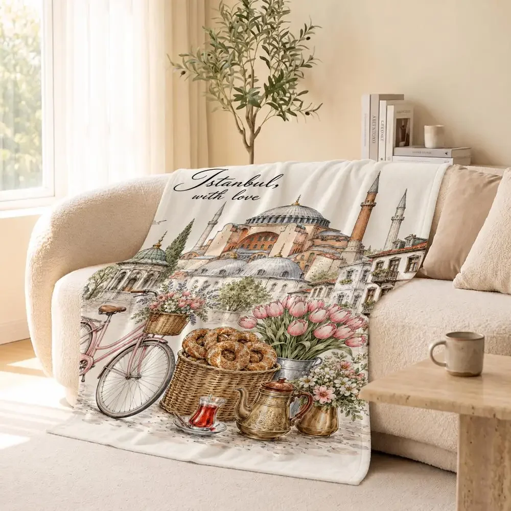Street Famous fashion attractions street Throw Flannel Throw Blanket for Travel & Office, Warm Outdoor Custom Bedspread, Ideal