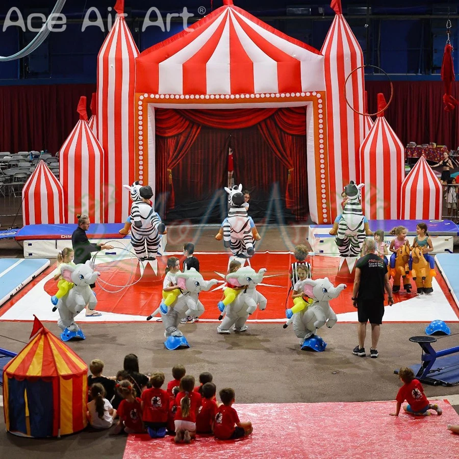 Outdoor Celebration Entrance Customizable Inflatable Red&White Striped Circus Arch for the Carnival Parade or Stage Backdrop
