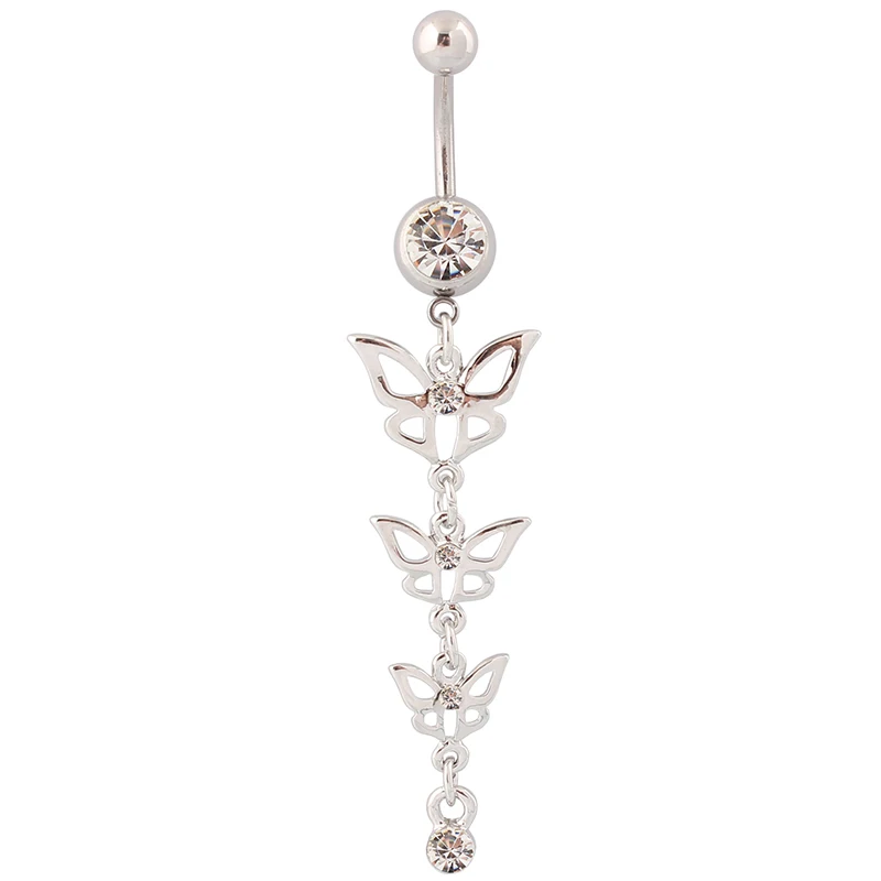 Anneau de nombril banane balancent papillon cristal strass corps Piercing 14G tige en acier inoxydable nombril ongles bijoux de mode