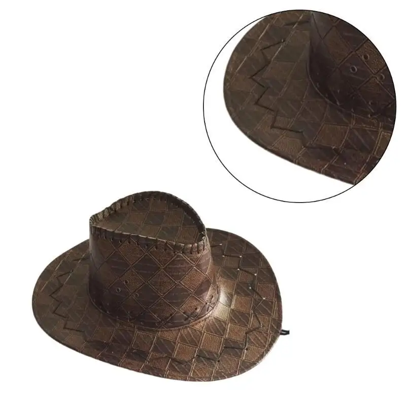 X5XA Checkered Hat Wide Brimmed Cowboy Hat Casual Hat Gift for Father Uncle