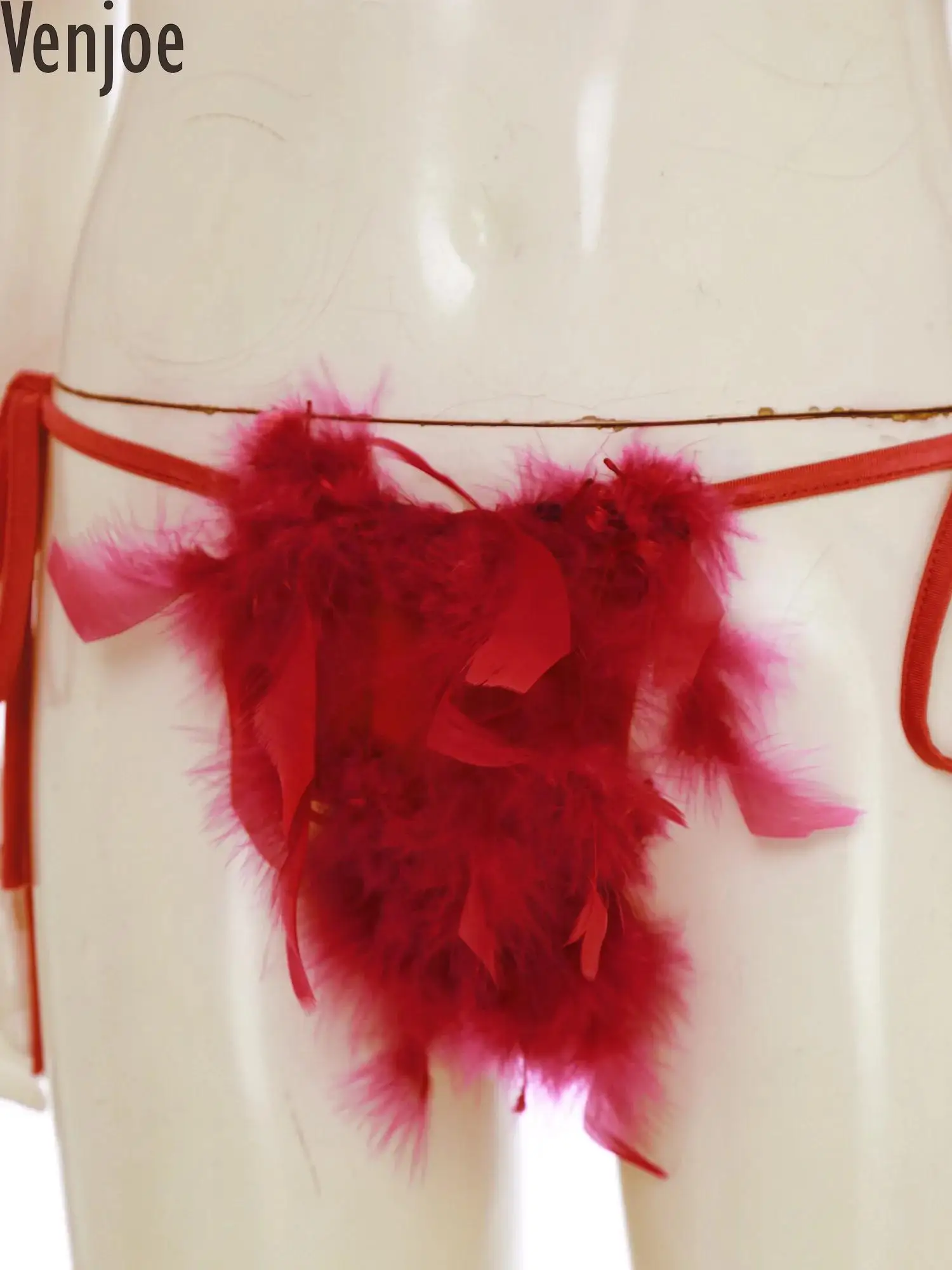 

Womens 2Pcs Lingerie Bikini Set Faux Feather Front Crossing Removable Cups Bra Tops and Side Tie Briefs Bedtime Underwear