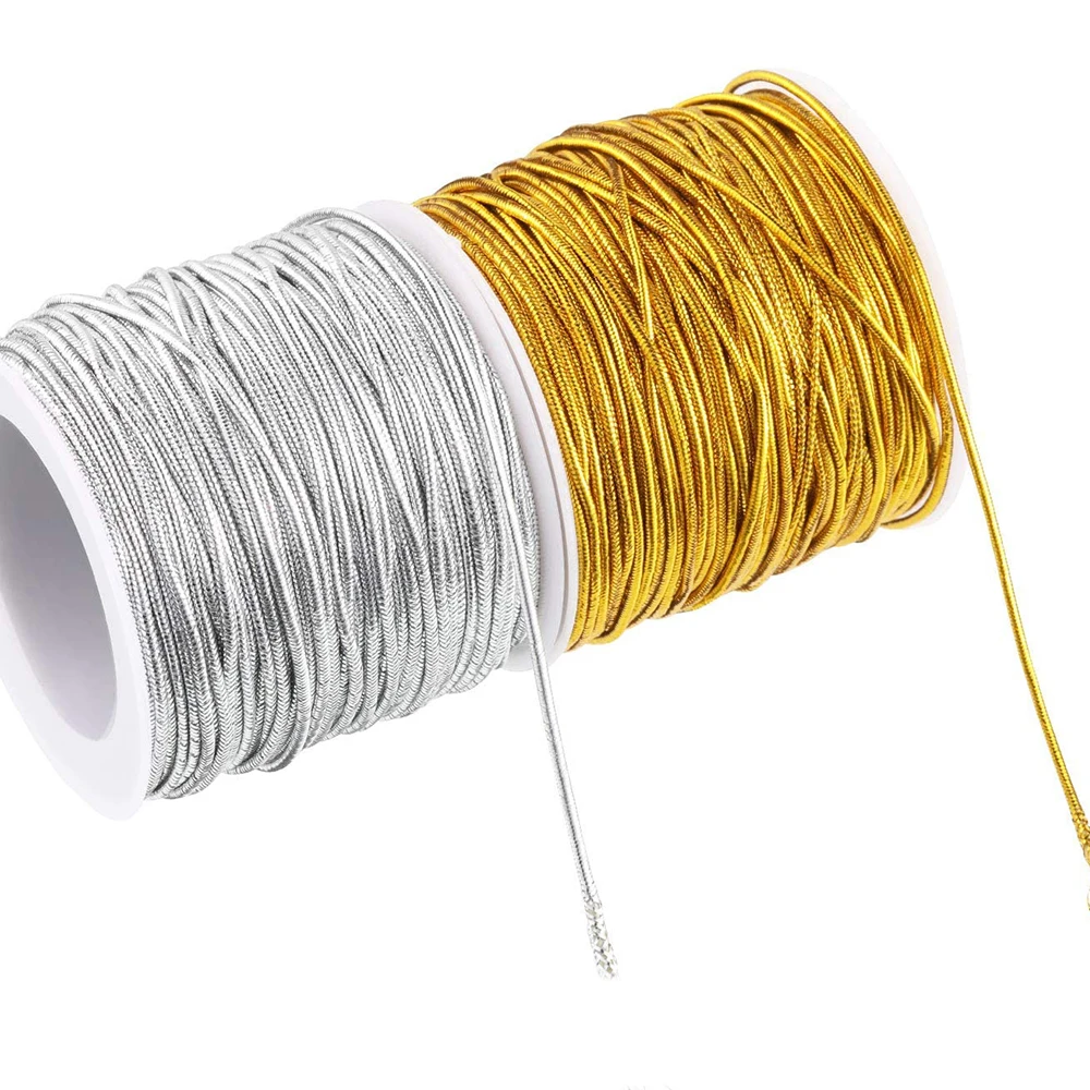 1roll Gold Silver Color Cord No-Elastic Cords Ribbon 0.2-1mm Thin Tinsel Rope for Jewelry Bracelets Gifts Crafts Wrapping Making