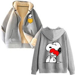 New Snoopy Zip Up Hoodie Cartoon Figure Printed Tops Outdoors Casual Sports Jacket Thickened Warm Coat Winter Adult Clothing