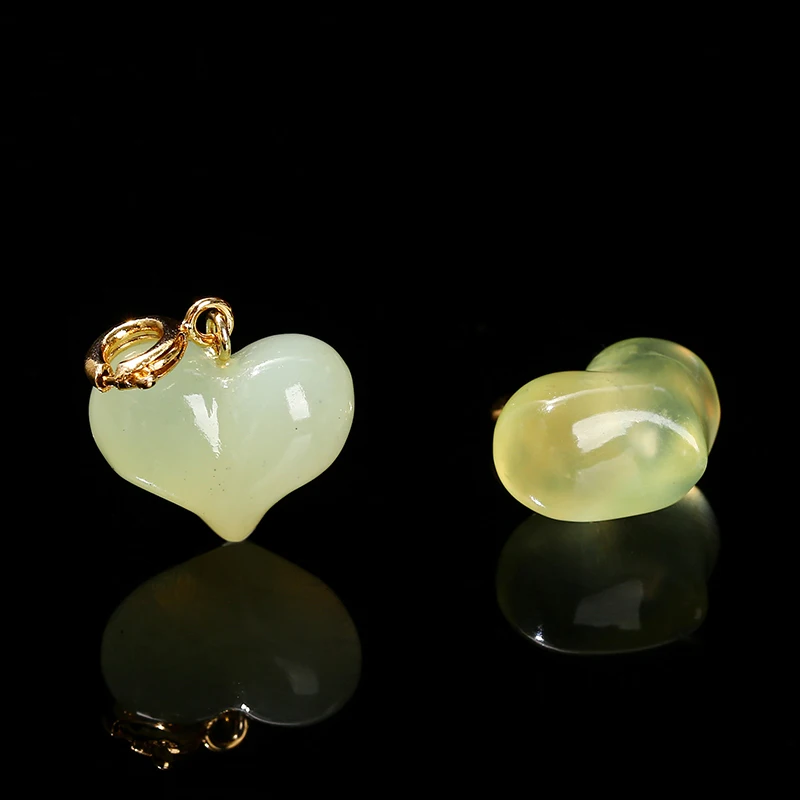 1 Pc Natural Stone Light Green Jade Heart Shape Bead Random Color Pendant For Jewelry Making Diy Necklace Bracelet Accessory view 3