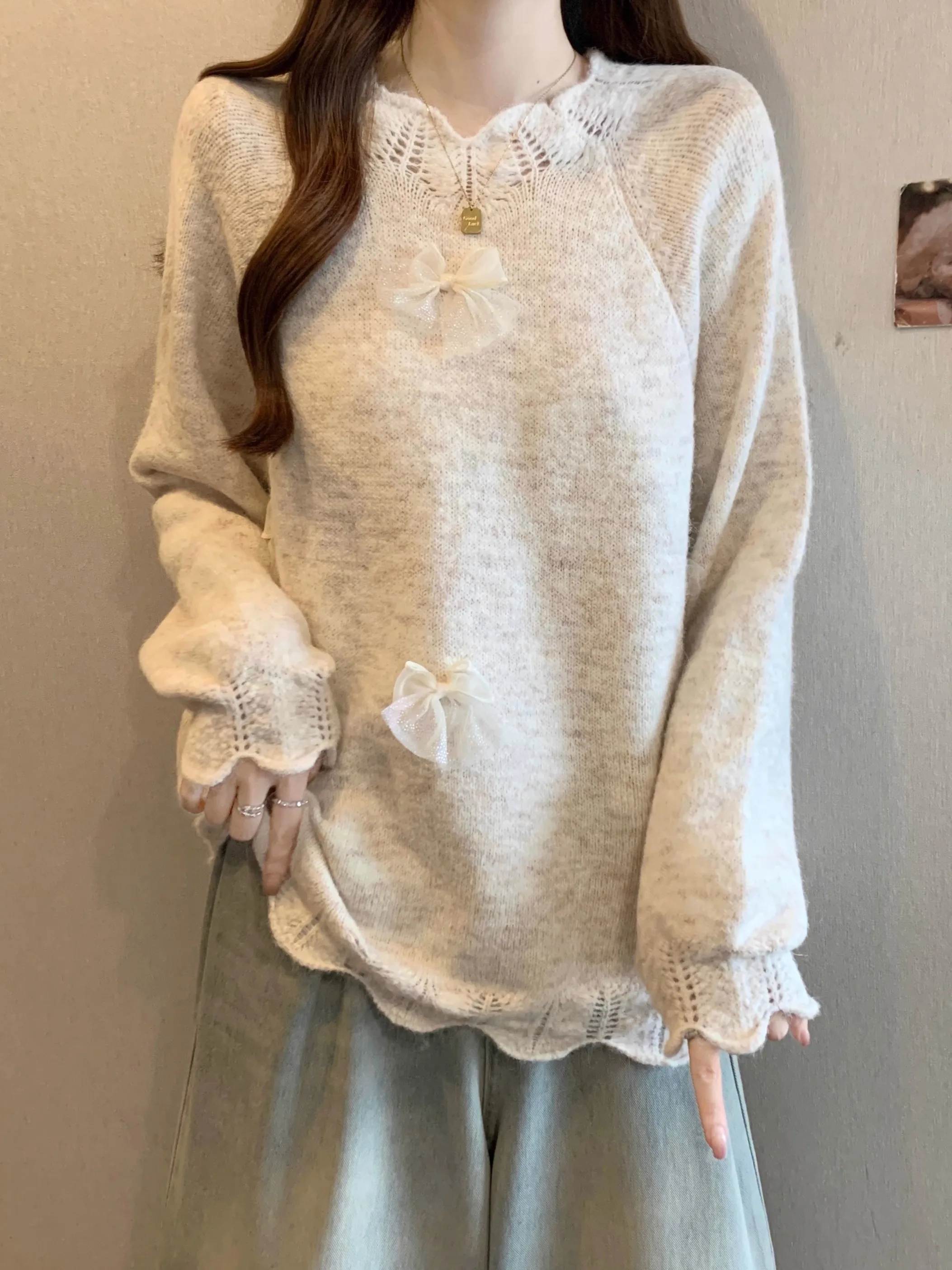 

Потрясающий вязаный свитер Long Sve, женский зимний топ больших размеров с вырезами Ele Agel, красивый трикотаж