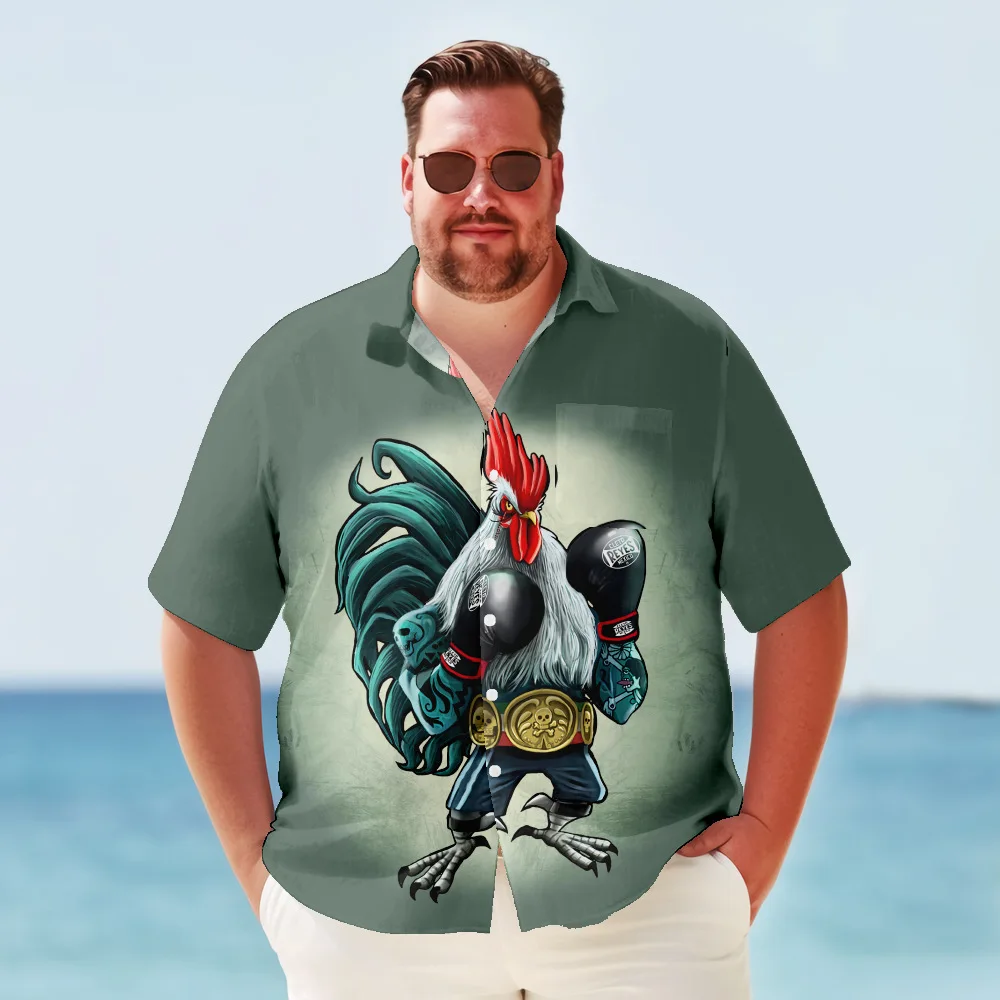 

Rooster Boxer Shirts Printed Hawaiian Graphics Dress Shirt Short Sleeve Sports Streetwear Breathable Beach Casual Men Clothing