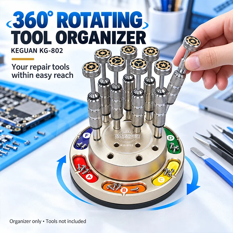 KEGUAN KG 802 Multi Hole Rotating Magnetic Storage Rack Anti Slip Base Screw Parts Tray For Cell Phone Mainboard Repair Tools