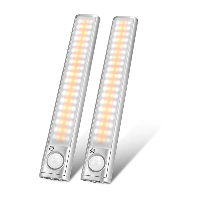 

A76X-LED светильник для шкафа с датчиком движения (2 шт.), 16-дюймовый USB перезаряжаемый 80 светодиодов ночник для кухни, гаража, спальни для гардероба