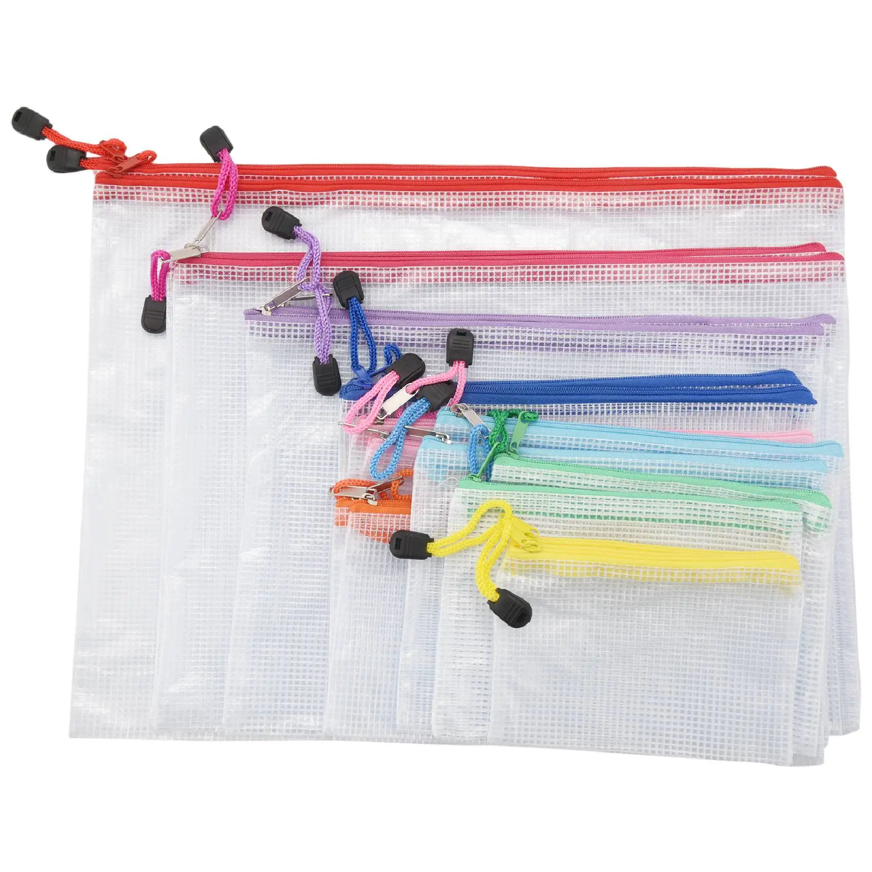 

A59T 18 Pack 8 Sizes Zipper Mesh Pouch, Waterproof Zipper File Bags Document Pouch Multipurpose Travel Bags (9 Colors)