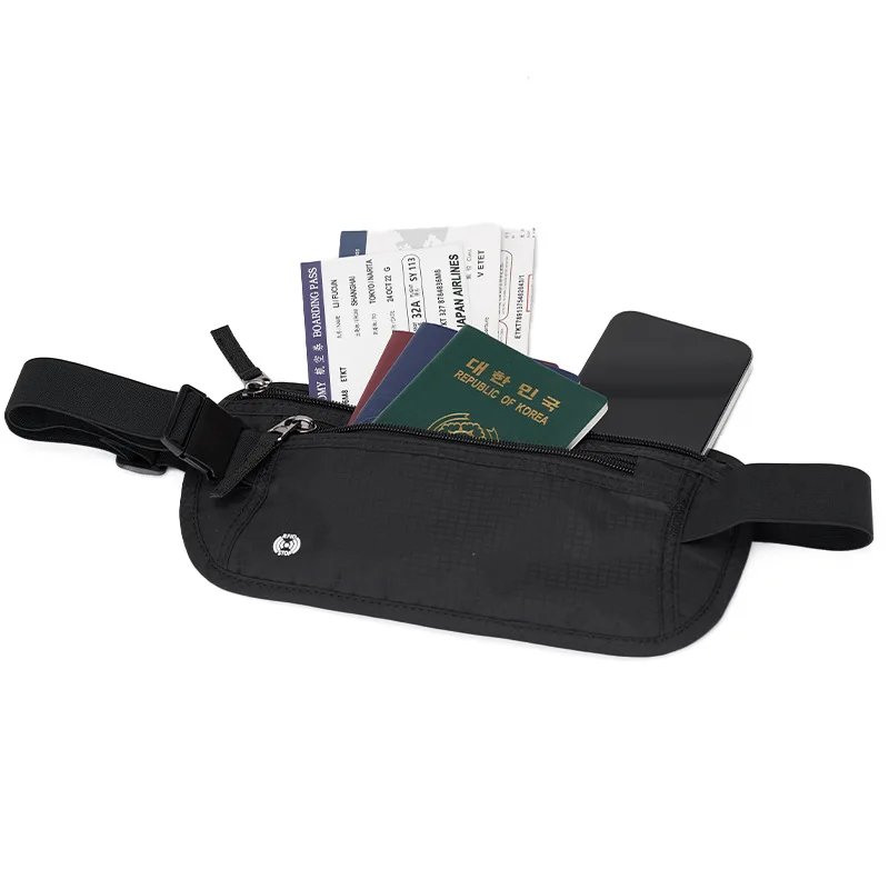 RFID Blocking Invisible Travel Money Belt Waterproof Crossbody Fanny Pack Close-Fitting Passport Phone Document Storage Pouch