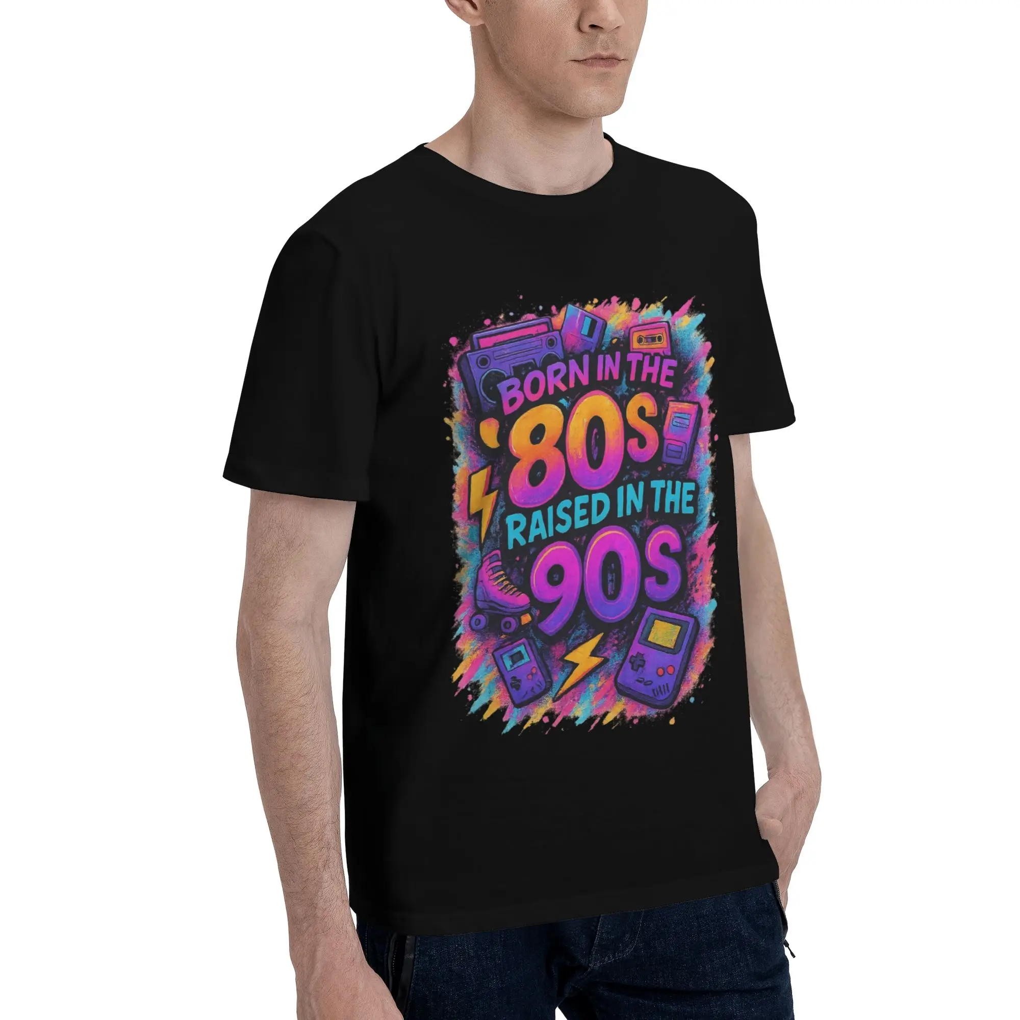 Graphic Printed Born In The 80's Raised In The 90's T Shirt for Men Women  Cotton T-shirts Short Sleeve Clothes