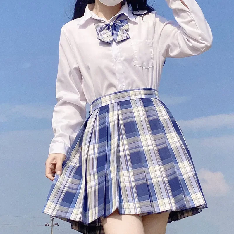 

Japanese Jk Uniform Sailor Suit Korean High School Student Uniforms White Shirt Long Sleeve Seifuku Pleated Skirt Set Cosplay