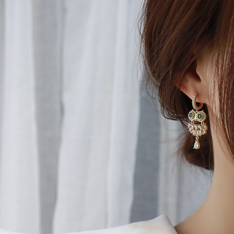 2023 New Design  Owl Stud Earrings For Women Delicate Jewelry Zirconia Animal Earrings Gift