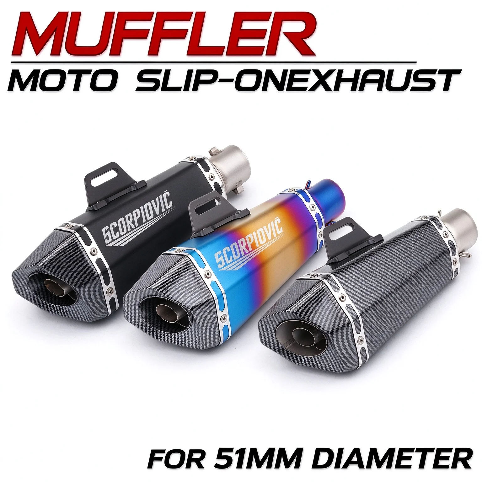 Universal 51mm Diameter Slip-On Motorcycle Exhaust System Tail Section Compatible Various Models FZ8 CB600F RS660 NC700 F900