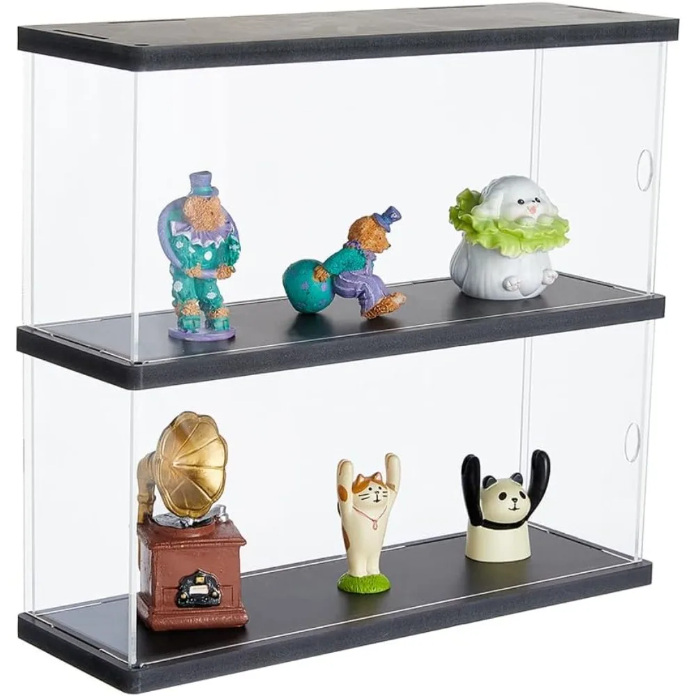 

Acrylic Display Case Clear Wall Mountable Display Case for Collectibles 2 Tier Display Cabinet Box with Black Base Collections