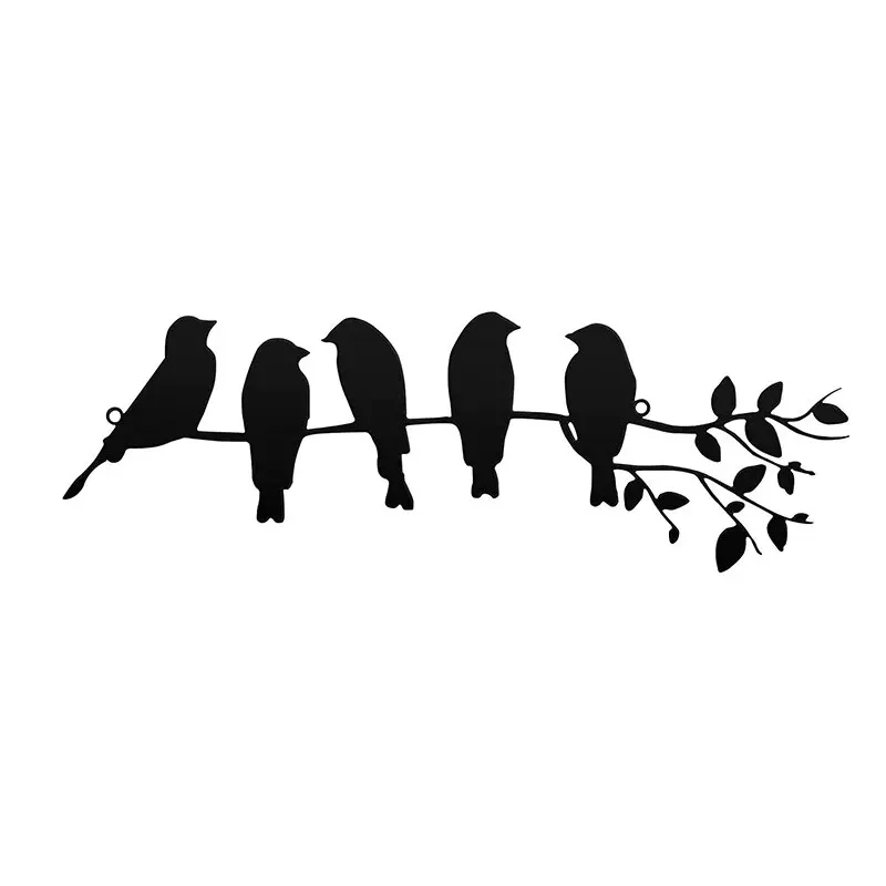 Bird Wall Art 5 Birds on the Branch Wall Decor Leaves with Birds Sculpture for Kitchen Bathroom Living Room Metal Wall Hanging