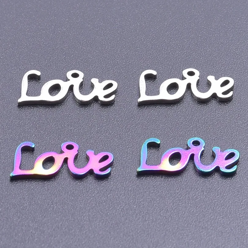 20Pcs 316L Stainless Steel Rainbow Silver Gold Color 16x8mm Love Charms Pendant for Man Women