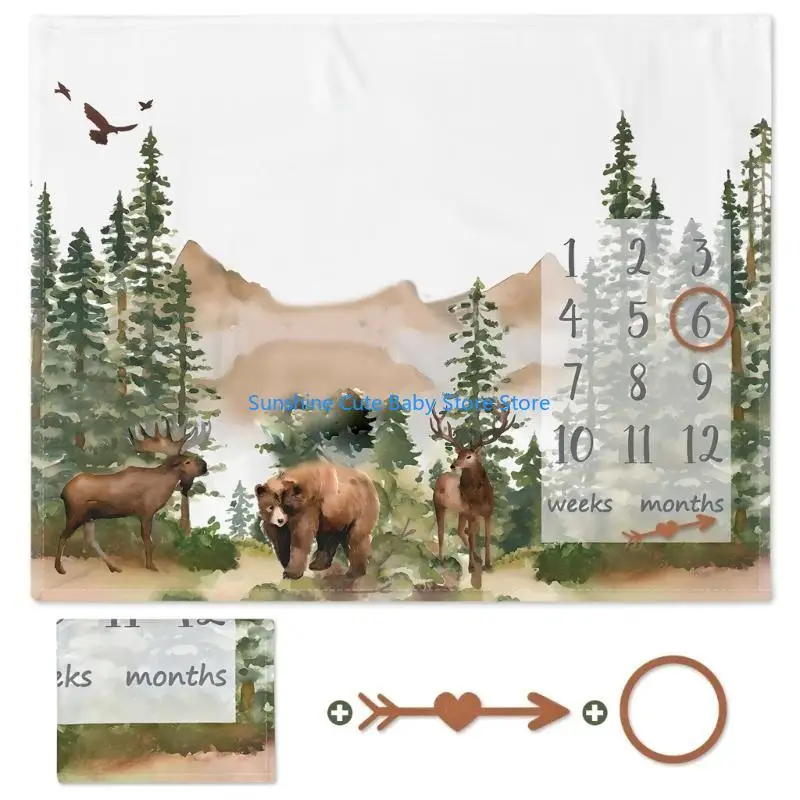 

C5AF 50x40inch Baby Milestones Blanket Digital Monthly Blankets Photography Background