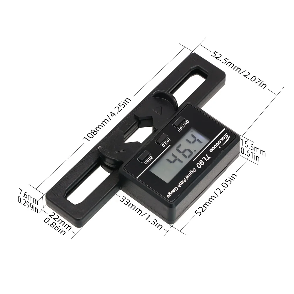 AneegFPv Medidor de passo digital de lâmina principal Tl90 com display LCD Ferramenta de medição de ângulo alimentado Medidor de passo profissional de metal