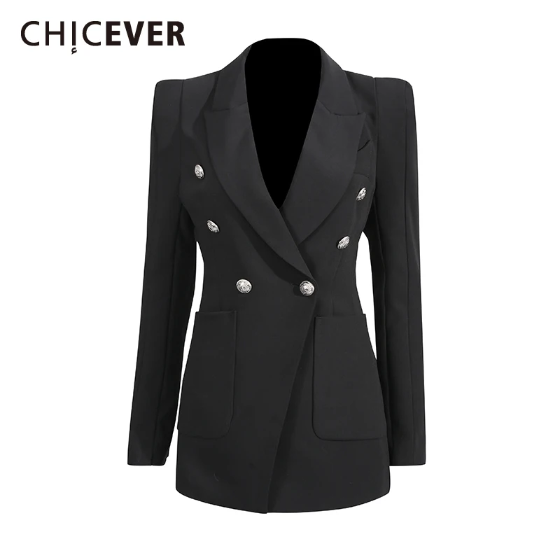 

CHICEVER Solid Spliced Pocket Korean Jacket Female Lapel Long Sleeve Slimming Office Lady Women's Jackets Autumn Fashion Style