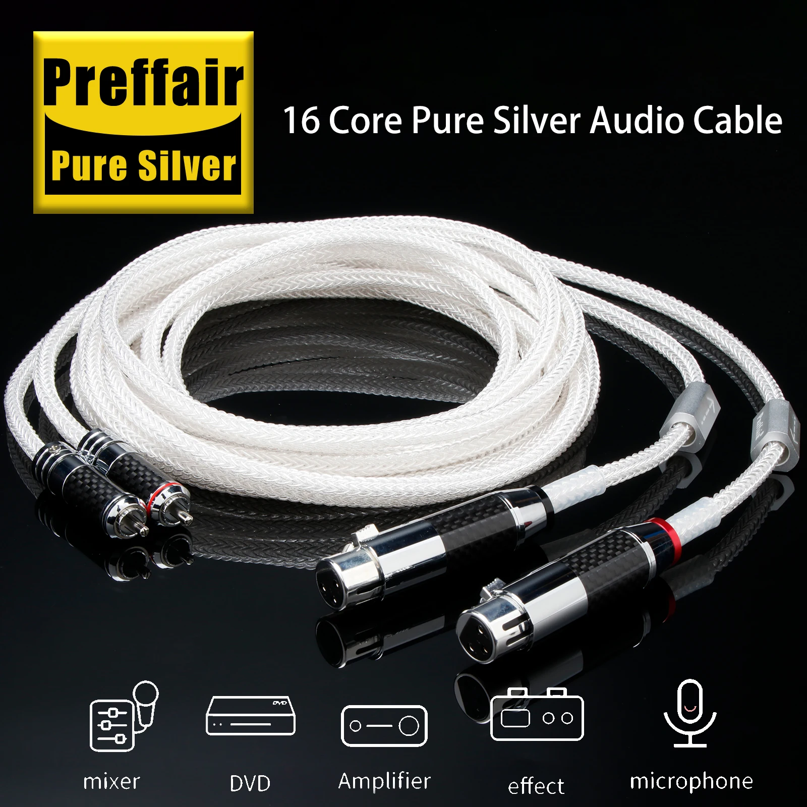 Pair 16 Cores Pure Sterling Silver XLR Cables Pure Silver RCA Audio Cable Female to Male Audio Cable for Amplifier Microphone image 3