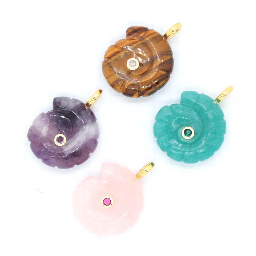 Charms Natural Healing Crystal Spiral Shape Stone Pendants For Women Amethyst Rose Quartz Inlay Rhinestone Choice Men Jewelry