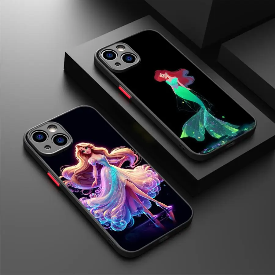 Ariel The Mermaid Disney Case for Apple iPhone 16 15 11 14 13 12 Pro 7 XR X XS Max 8 Plus SE 2022 Black Matte Phone Funda