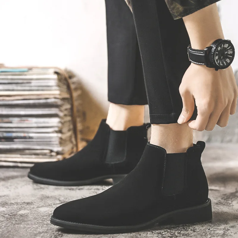 2024 Men Elevator Shoes Chelsea Boots 6cm 8cm Invisible Inner Increase Shoes Man Height Increasing Shoes Suede Leather Men Boots