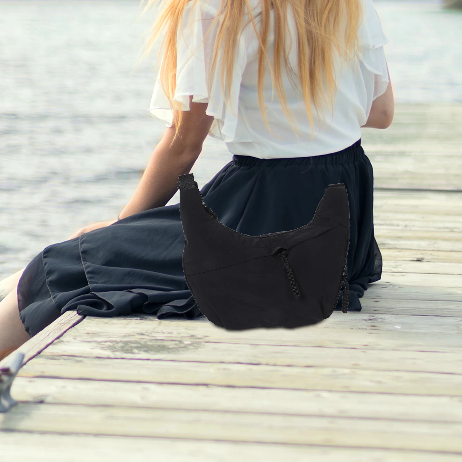 

Trendy Lightweight Canvas Shoulder Crossbody Crescent Sling Casual Underarm Purse Large Capacity Black Stylish Ample Space