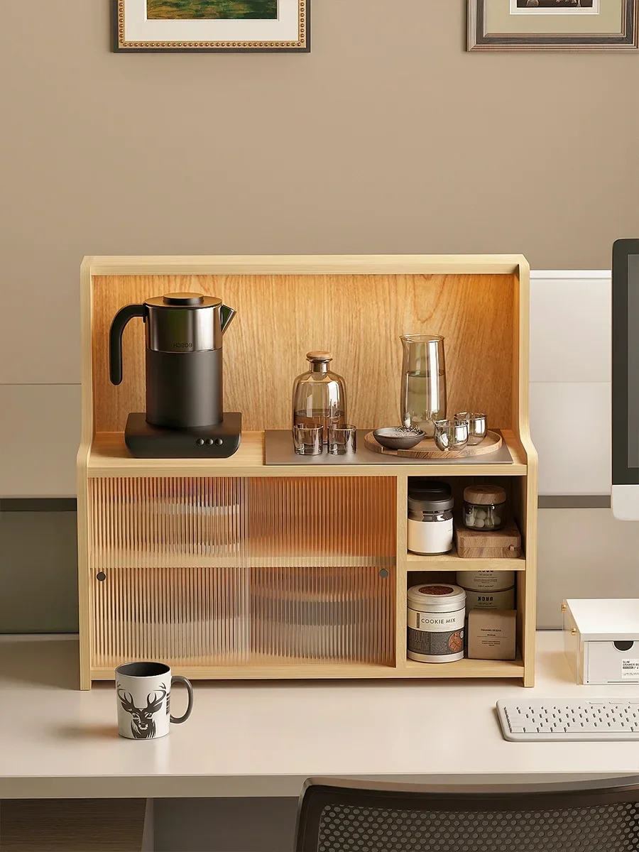 

Hot selliWater cup storage cabinet, acrylic desktop shelf, storage rack, office tea cup rack, tea set sliding door, double-layer