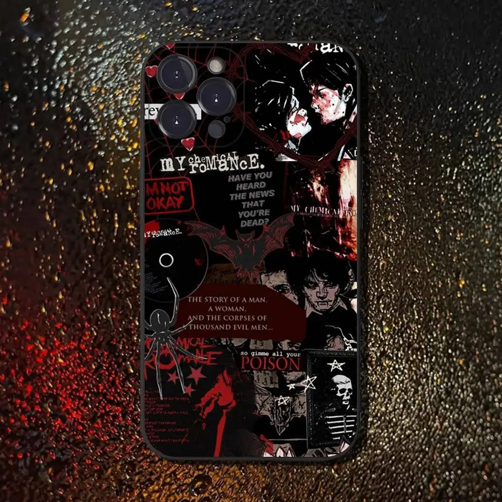 حافظة هاتف My C-Chemical Romance MCR لهاتف iPhone 16,15,14,13,12,11 Plus، Pro Max، XS، X، XR، SE، Mini، 8، 7، غطاء أسود من السيليكون الناعم