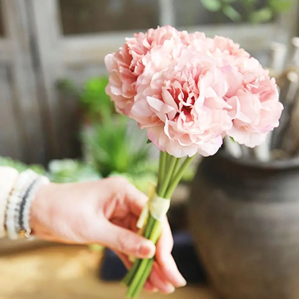 5Pcs High Quality Artificial Peony Bouquet Realistic Decorative Flowers for Wedding Party Home Office Garden Decoration Pink