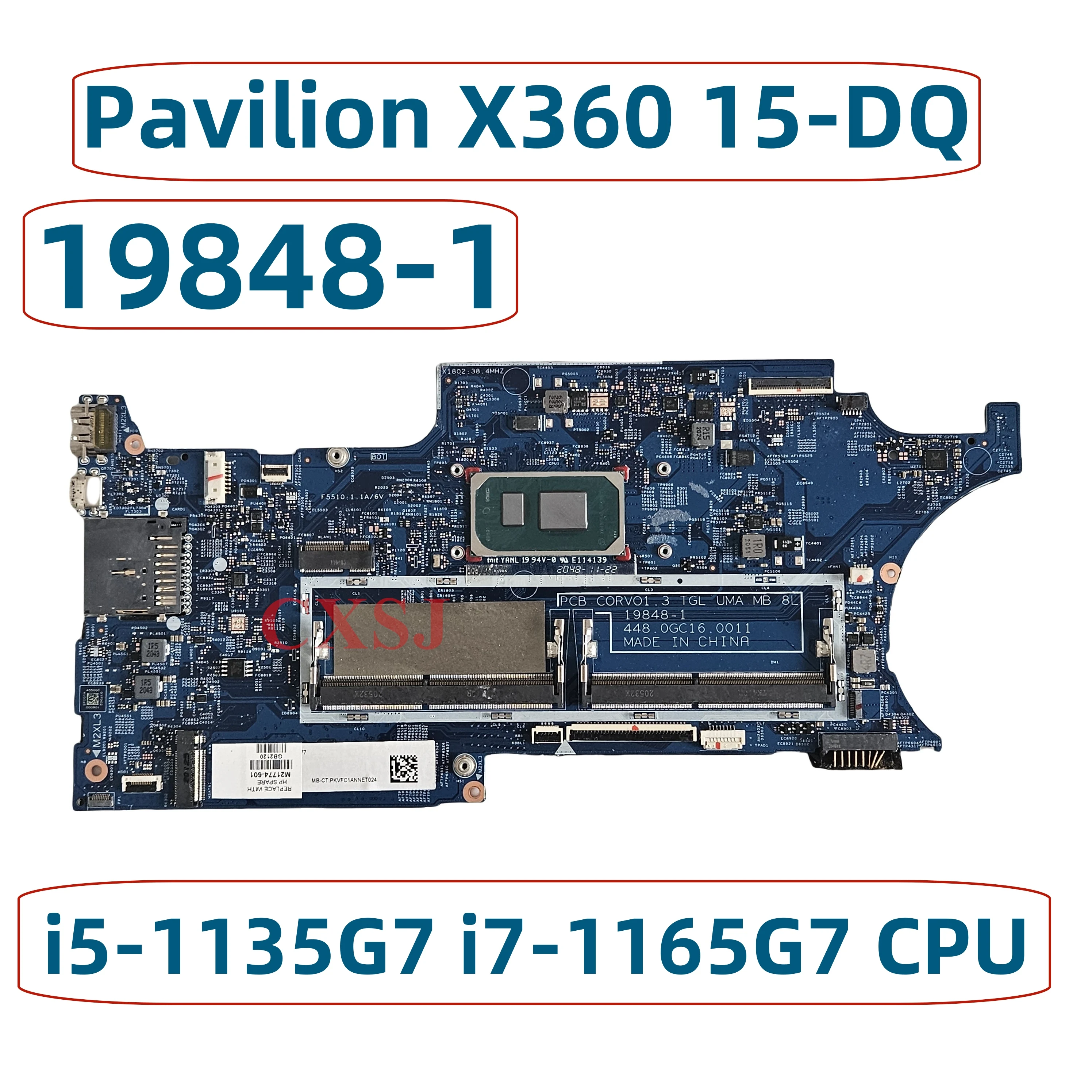 19848-1 For HP Pavilion X360 15-DQ 15T-DQ Laptop Motherboard With i3 i5 i7-11th CPU UMA DDR4 M21774-601 M21775-601 M21776-601