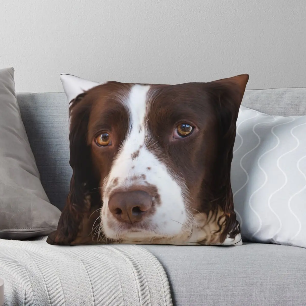 Brown And White Springer Spaniel Pillowcase Polyester Linen Velvet Pattern Zip Throw Pillow Case Sofa Seater Cushion Cover 45x45