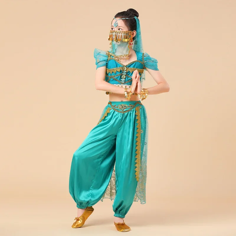 

Children Belly Dance Costume Aladdin Princess Jasmine Cosplay Clothing Indian Dance Costumes Sari Bollywood Kids Dresses