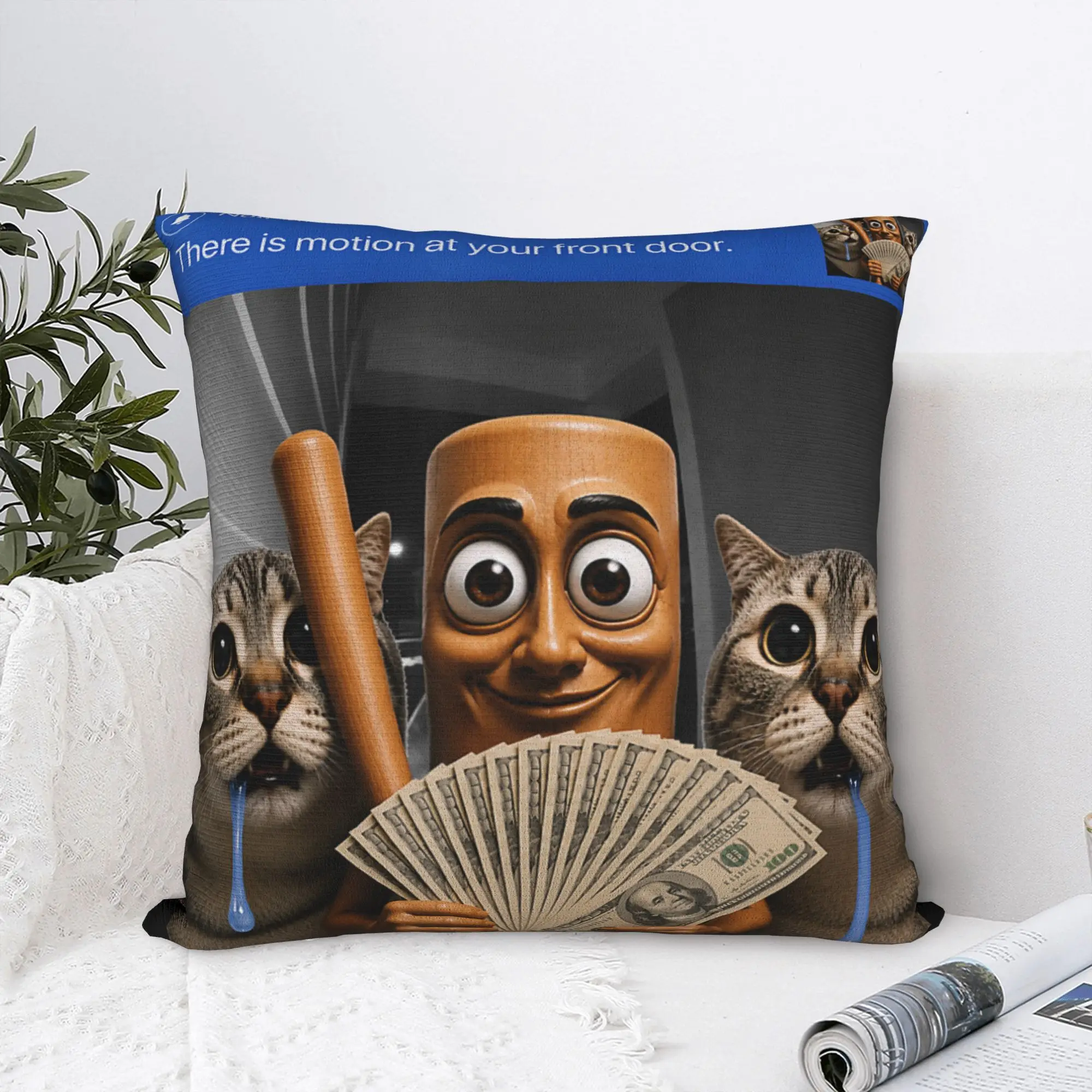 There is Motion at Your Front Door Tung Tung Sahur Cat Pillow Case Soft Pillow Cover For Sofa Living Room Morden Cushion Cover
